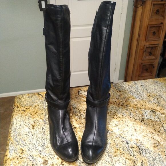 Circa Joan & David Knee High Black Leather Riding Boots Zip Up Women's Sz 8.5 M - Picture 6 of 14